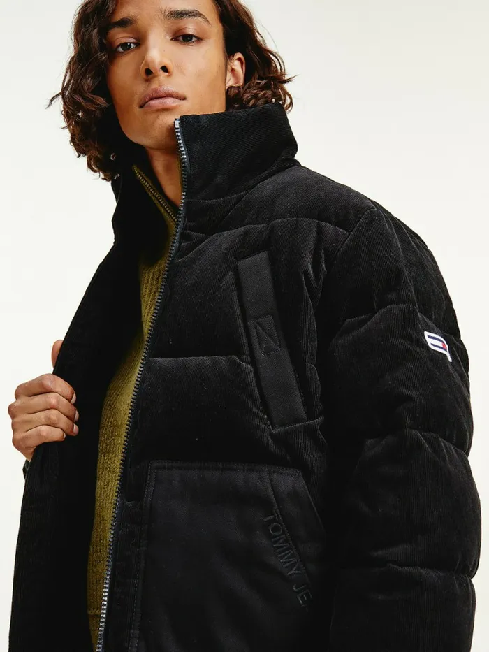 Tommy Hilfiger Corduroy Puffer Jacket Black Mens Coats and Jackets Online