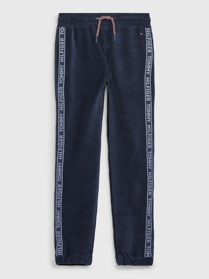 Tommy Hilfiger Corduroy Velour Logo Tape Joggers Twilight Navy Girls Trousers Shorts and Skirts Gift Ideas