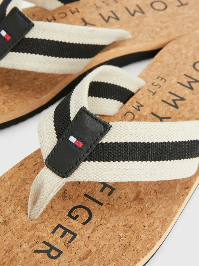 Tommy Hilfiger Cork Signature Strap FlipFlops Black Mens Sandals Sliders and Flip Flops Gift 4 You