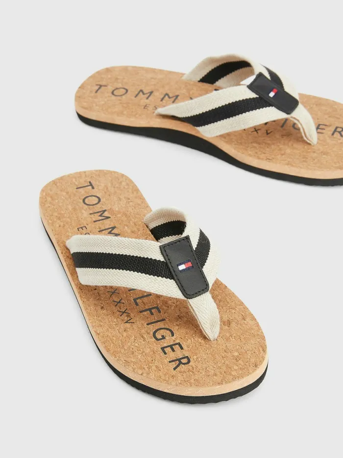 Tommy Hilfiger Cork Signature Strap FlipFlops Black Mens Sandals Sliders and Flip Flops Gift 4 You