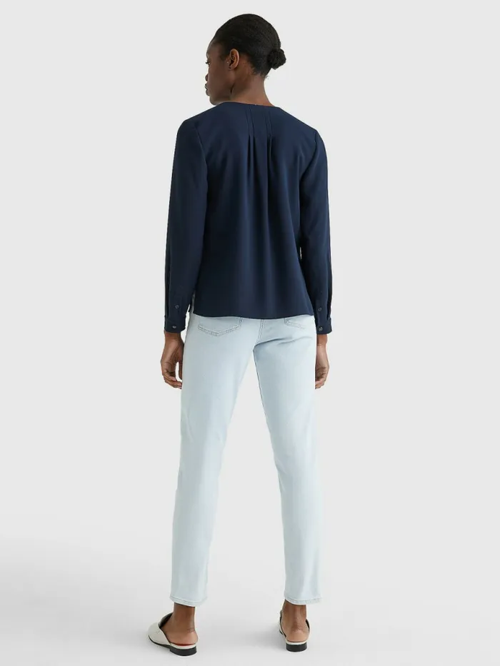 Tommy Hilfiger Crepe Regular Fit VNeck Blouse Desert Sky Womens Shirts and Blouses On Sale