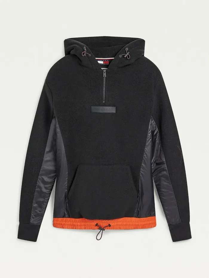Tommy Hilfiger Crest Contrast Hem Hoody Black Mens Sweatshirts and Hoodies Sale