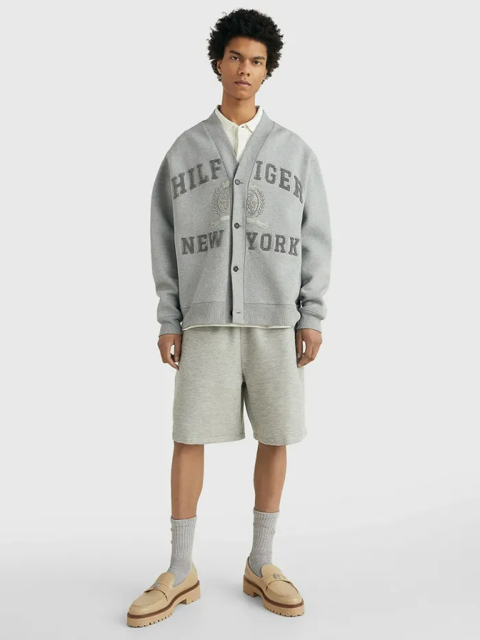 Tommy Hilfiger Crest Embroidery Prep Cardigan Mid Grey Heather Mens Sweatshirts and Hoodies Near Me