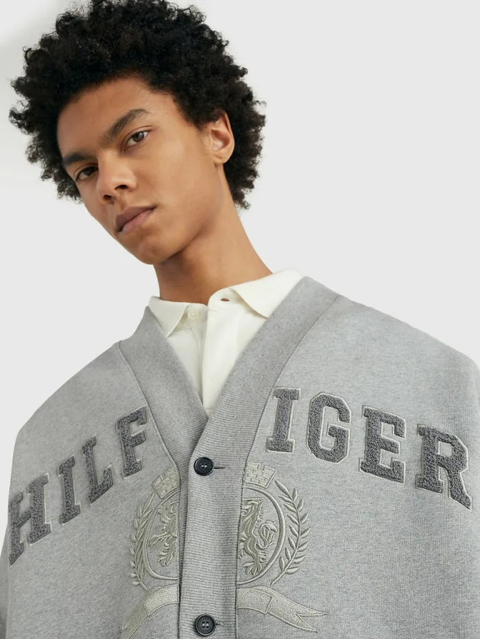Tommy Hilfiger Crest Embroidery Prep Cardigan Mid Grey Heather Mens Sweatshirts and Hoodies Near Me