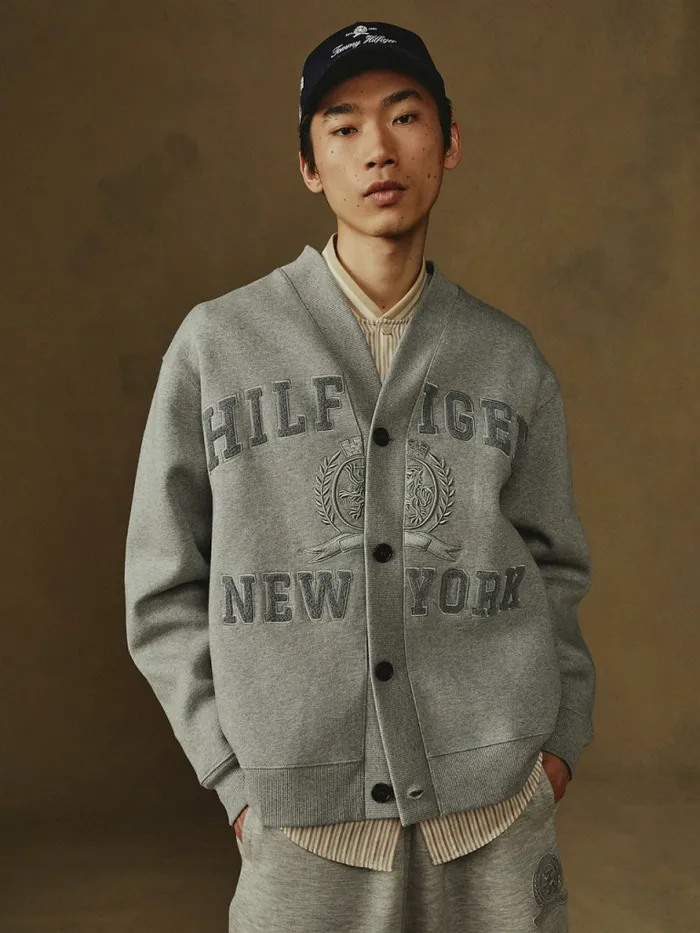 Tommy Hilfiger Crest Embroidery Prep Cardigan Mid Grey Heather Mens Sweatshirts and Hoodies Near Me