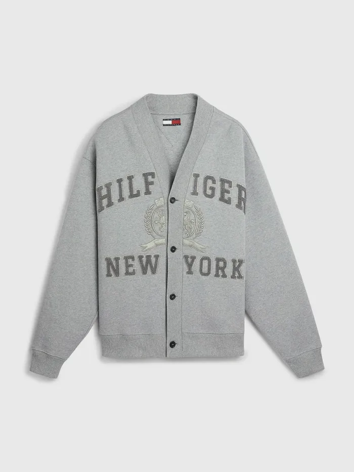 Tommy Hilfiger Crest Embroidery Prep Cardigan Mid Grey Heather Mens Sweatshirts and Hoodies Near Me