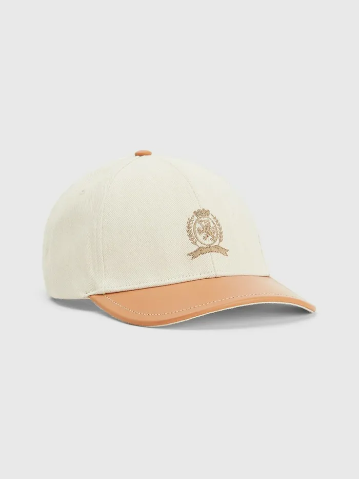Tommy Hilfiger Crest Organic Cotton And Leather Cap Desert Sand Dune Womens Hats and Scarves Gift for Friend