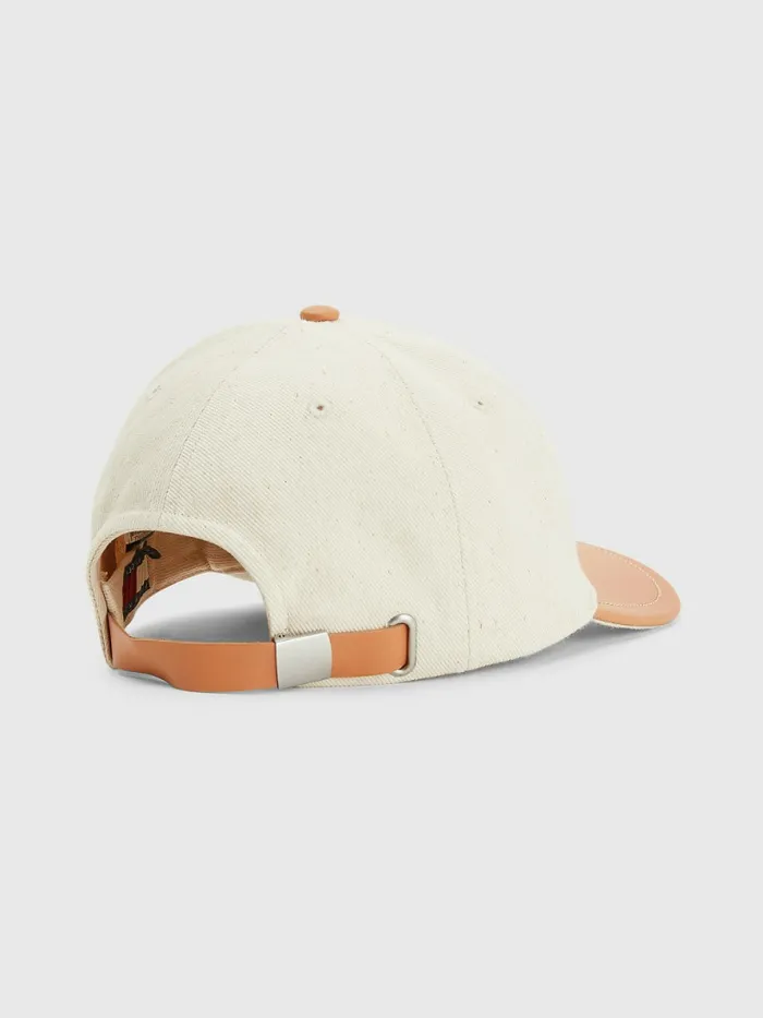 Tommy Hilfiger Crest Organic Cotton And Leather Cap Desert Sand Dune Womens Hats and Scarves Gift for Friend
