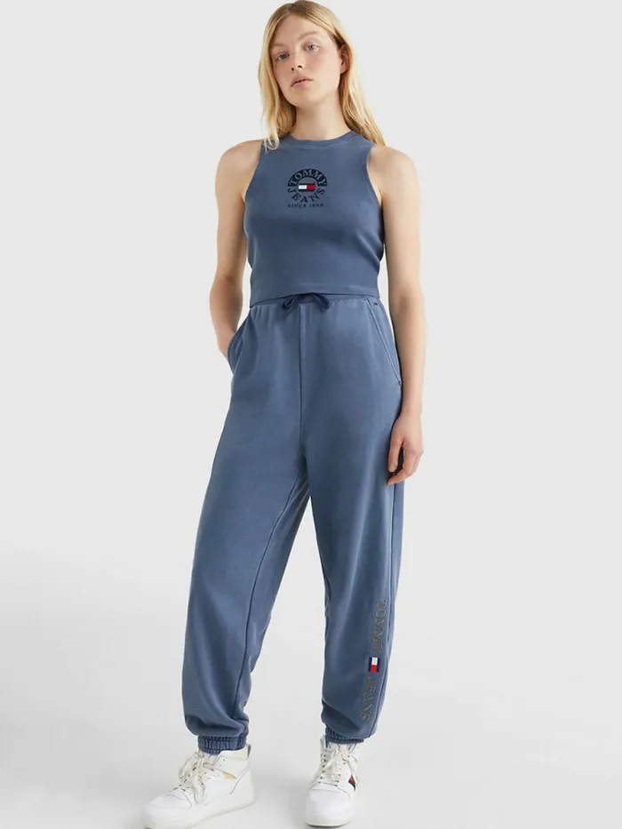 Tommy Hilfiger Cropped Logo Tank Top Twilight Navy Womens TShirts Online