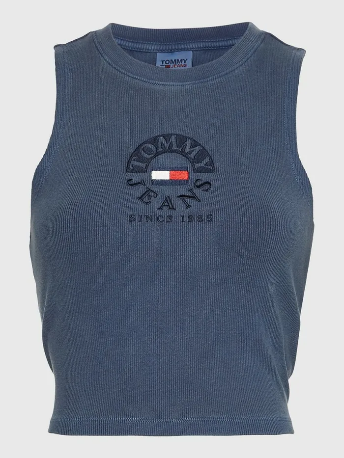 Tommy Hilfiger Cropped Logo Tank Top Twilight Navy Womens TShirts Online