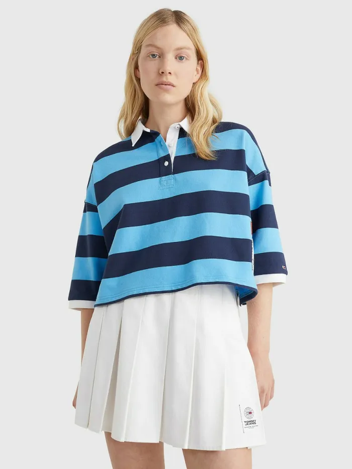 Tommy Hilfiger Cropped Stripe Rugby Polo Blue CrushMulti Womens Polo Shirts Sale Tommy Hilfiger Cropped Stripe Rugby Polo Blue CrushMulti Womens Polo Shirts Sale