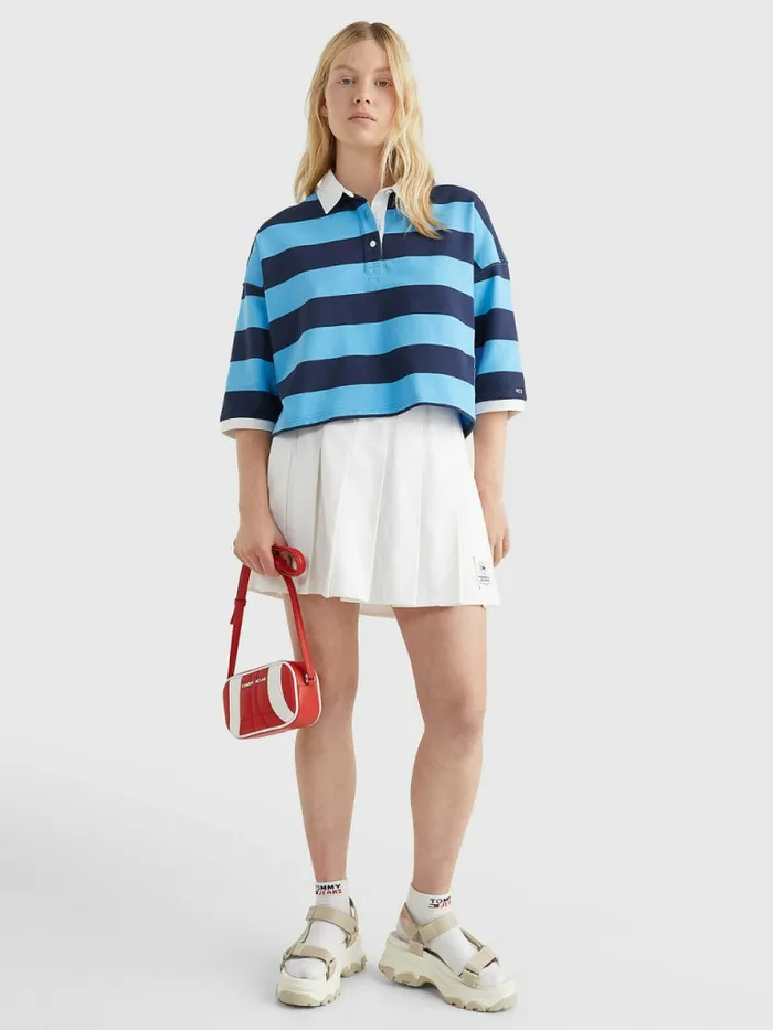 Tommy Hilfiger Cropped Stripe Rugby Polo Blue CrushMulti Womens Polo Shirts Sale