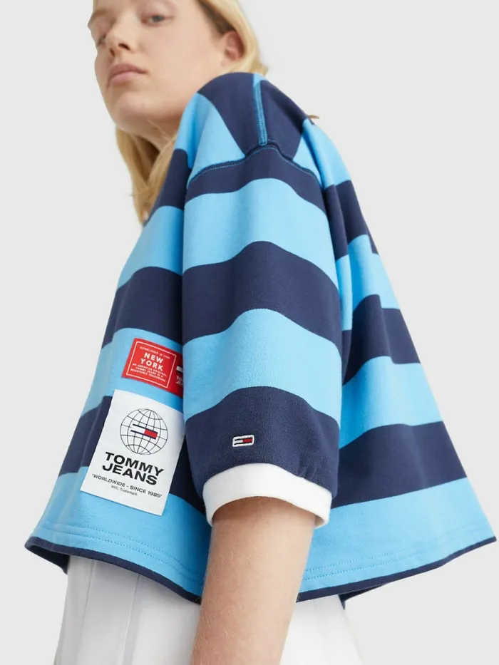 Tommy Hilfiger Cropped Stripe Rugby Polo Blue CrushMulti Womens Polo Shirts Sale