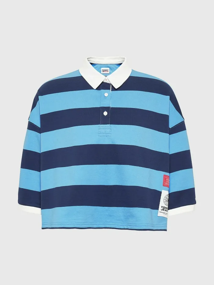 Tommy Hilfiger Cropped Stripe Rugby Polo Blue CrushMulti Womens Polo Shirts Sale