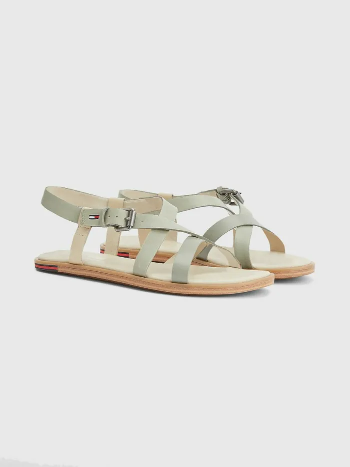 Tommy Hilfiger Crossover Straps Leather Sandals Faded Willow Womens Sandals Gift for Friend Tommy Hilfiger Crossover Straps Leather Sandals Faded Willow Womens Sandals Gift for Friend