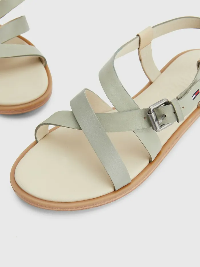 Tommy Hilfiger Crossover Straps Leather Sandals Faded Willow Womens Sandals Gift for Friend