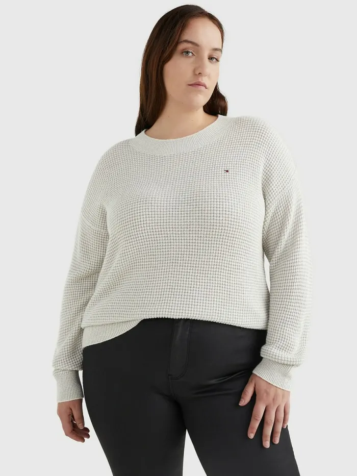 Tommy Hilfiger Curve Alpaca Wool Relaxed Fit Jumper Light Grey HeatherEcru Swt Womens Knitwear Gift Ideas Tommy Hilfiger Curve Alpaca Wool Relaxed Fit Jumper Light Grey HeatherEcru Swt Womens Knitwear Gift Ideas