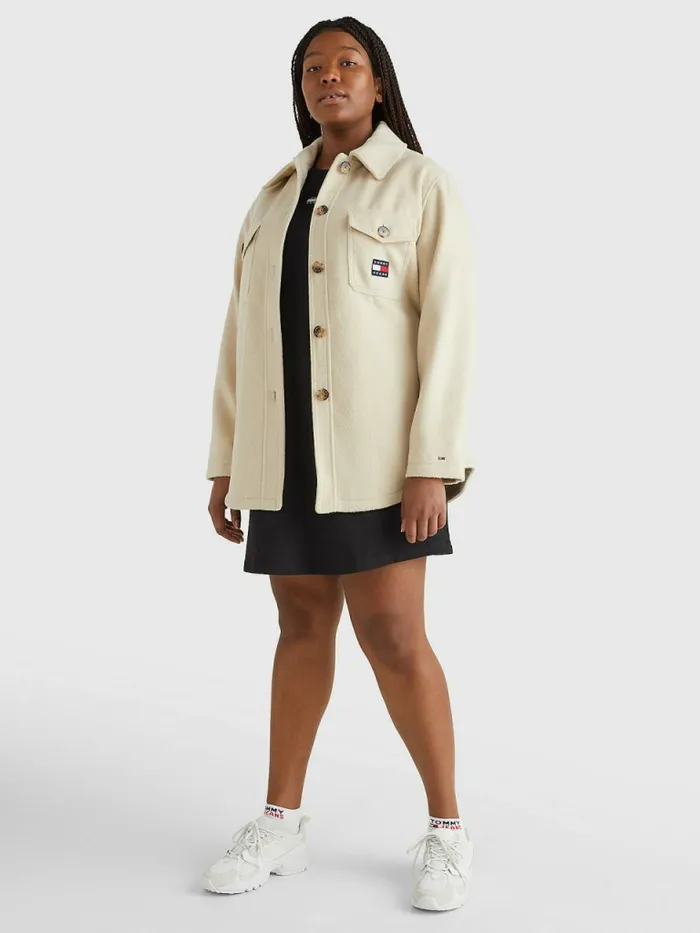 Tommy Hilfiger Curve Chest Pocket Shacket Savannah Sand Womens Coats and Jackets On Sale