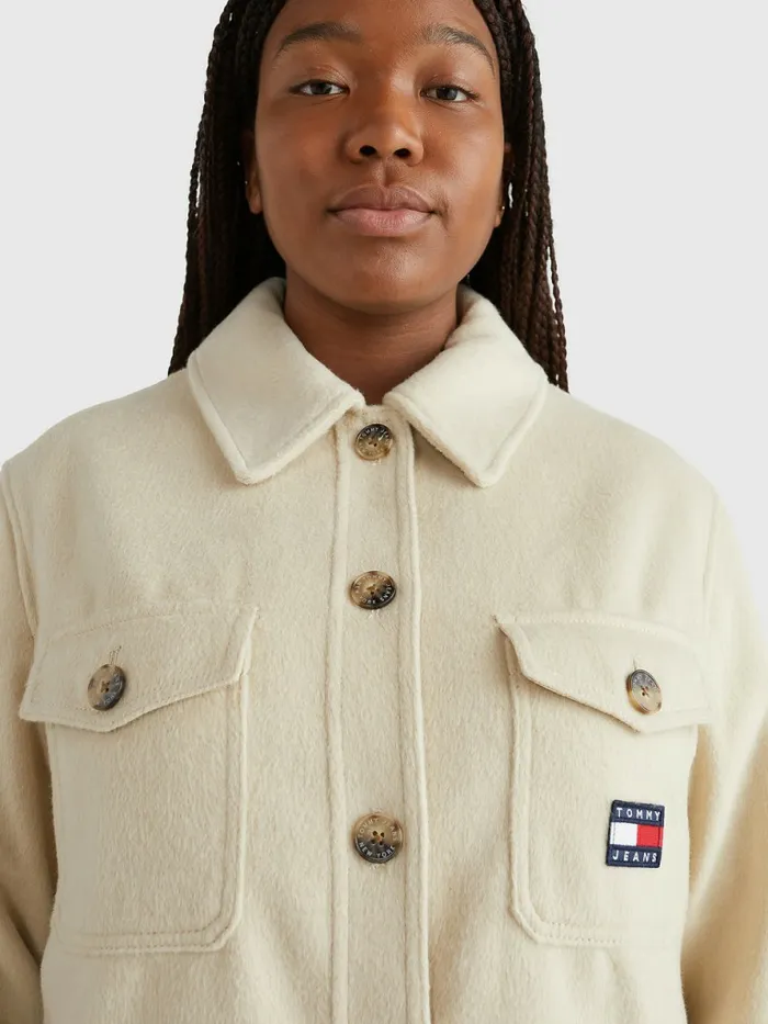 Tommy Hilfiger Curve Chest Pocket Shacket Savannah Sand Womens Coats and Jackets On Sale