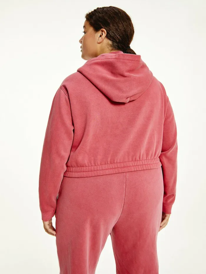 Tommy Hilfiger Curve College Crop Hoody Cranberry Crush Womens Sweatshirts and Hoodies Popular