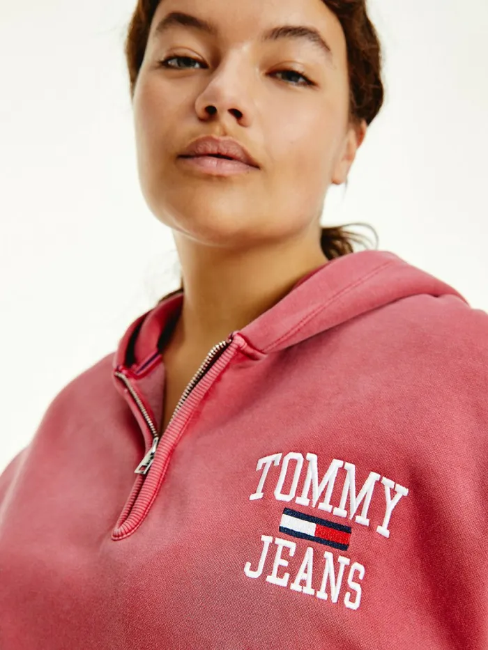 Tommy Hilfiger Curve College Crop Hoody Cranberry Crush Womens Sweatshirts and Hoodies Popular