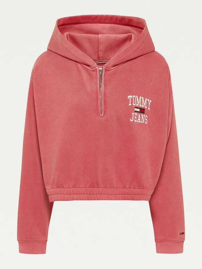 Tommy Hilfiger Curve College Crop Hoody Cranberry Crush Womens Sweatshirts and Hoodies Popular