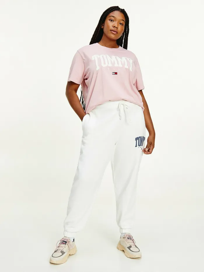 Tommy Hilfiger Curve College Tommy Badge Plush Joggers Ivory Silk Womens Trousers Tommy Hilfiger Curve College Tommy Badge Plush Joggers Ivory Silk Womens Trousers