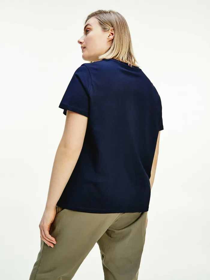 Tommy Hilfiger Curve Curve Signature Graphic Organic Cotton TShirt Desert Sky Womens TShirts For Sale