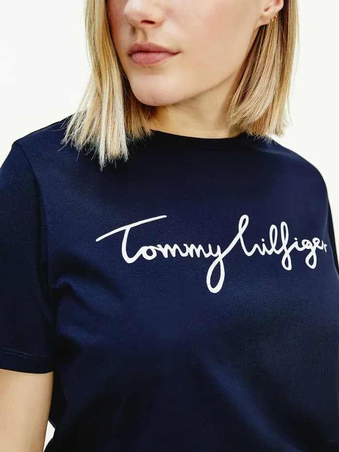Tommy Hilfiger Curve Curve Signature Graphic Organic Cotton TShirt Desert Sky Womens TShirts For Sale