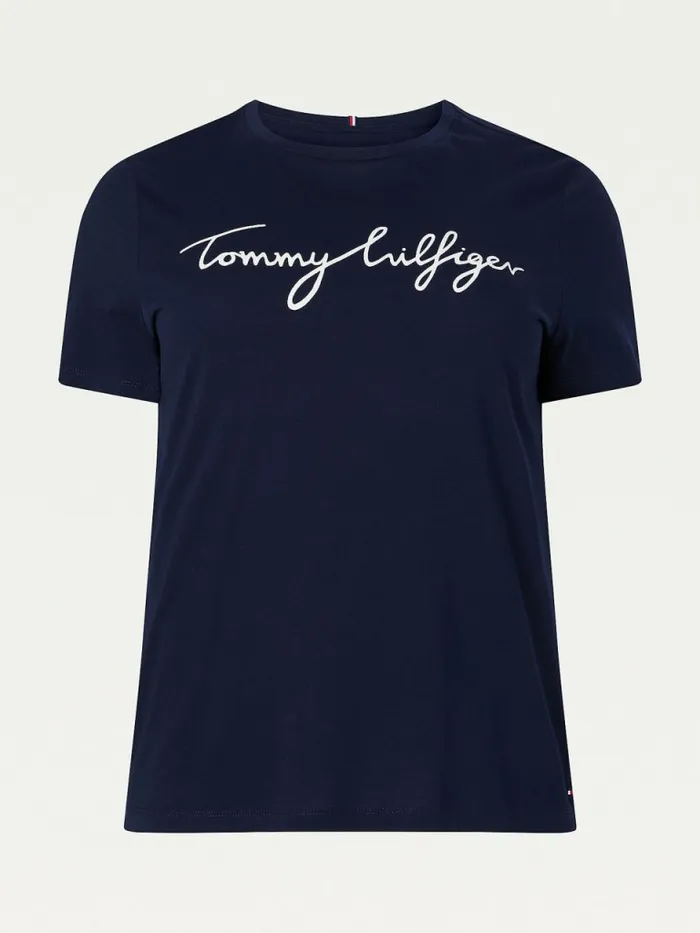 Tommy Hilfiger Curve Curve Signature Graphic Organic Cotton TShirt Desert Sky Womens TShirts For Sale