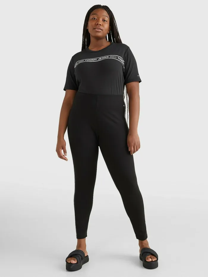 Tommy Hilfiger Curve Cut Out Logo Tape Bodysuit Black Womens TShirts Gift 4 You