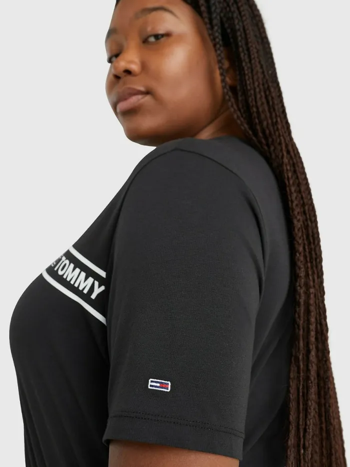 Tommy Hilfiger Curve Cut Out Logo Tape Bodysuit Black Womens TShirts Gift 4 You