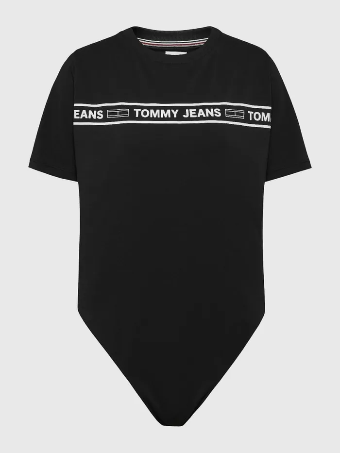 Tommy Hilfiger Curve Cut Out Logo Tape Bodysuit Black Womens TShirts Gift 4 You