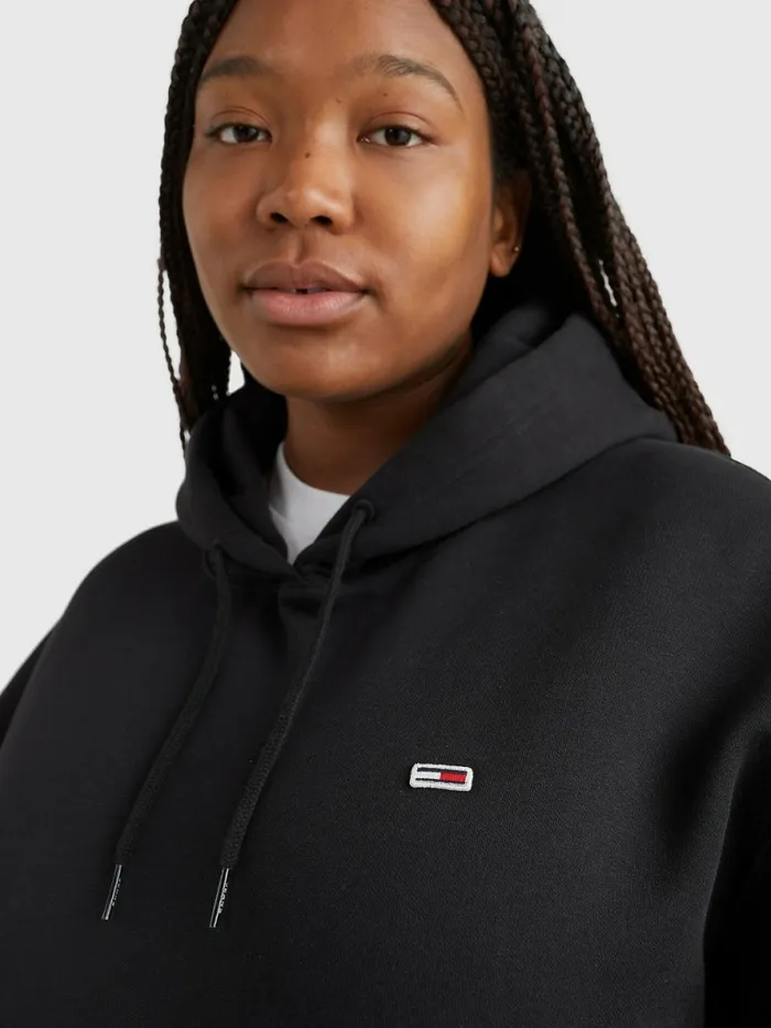 Tommy Hilfiger Curve Fleece Hoody Black Womens Sweatshirts and Hoodies Casaul