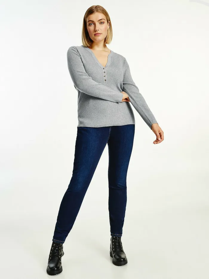 Tommy Hilfiger Curve Henley Ribbed Wool Blend Jumper Light Grey Heather Womens Knitwear On Sale Tommy Hilfiger Curve Henley Ribbed Wool Blend Jumper Light Grey Heather Womens Knitwear On Sale