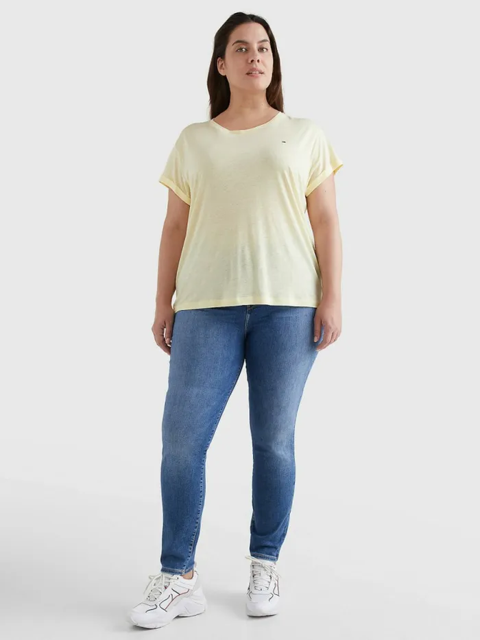 Tommy Hilfiger Curve Linen Blend Oversized TShirt Lemon Twist Womens Curve Fashion