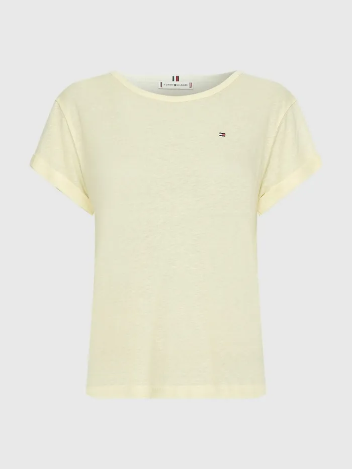Tommy Hilfiger Curve Linen Blend Oversized TShirt Lemon Twist Womens Curve Fashion
