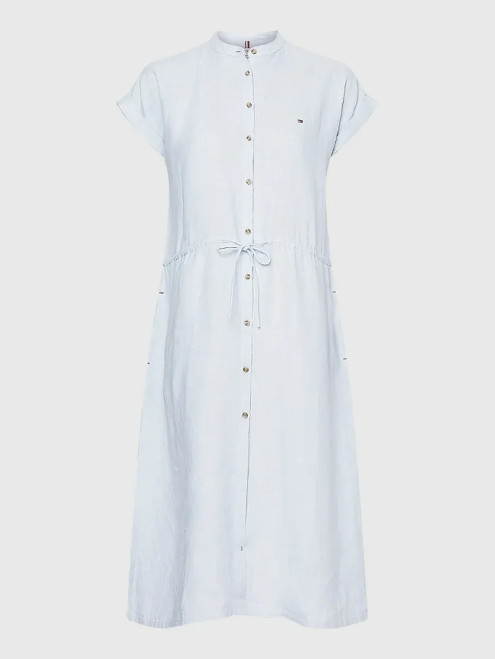 Tommy Hilfiger Curve Linen Relaxed Fit Midi Shirt Dress Breezy Blue Womens Dresses and Jumpsuits Casaul