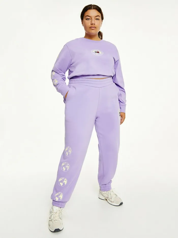 Tommy Hilfiger Curve Logo Recycled Cotton Blend Joggers Violet Viola Womens Trousers Tommy Hilfiger Curve Logo Recycled Cotton Blend Joggers Violet Viola Womens Trousers