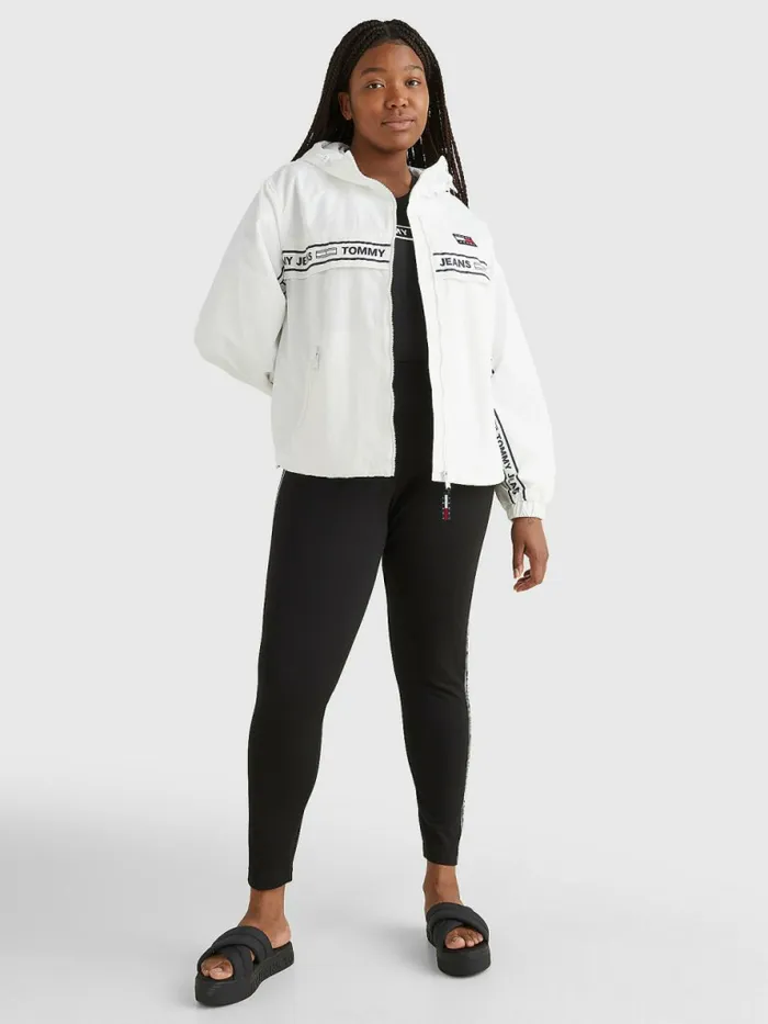 Tommy Hilfiger Curve Logo Tape Chicago Windbreaker White Womens Coats and Jackets Online