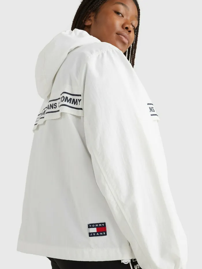 Tommy Hilfiger Curve Logo Tape Chicago Windbreaker White Womens Coats and Jackets Online