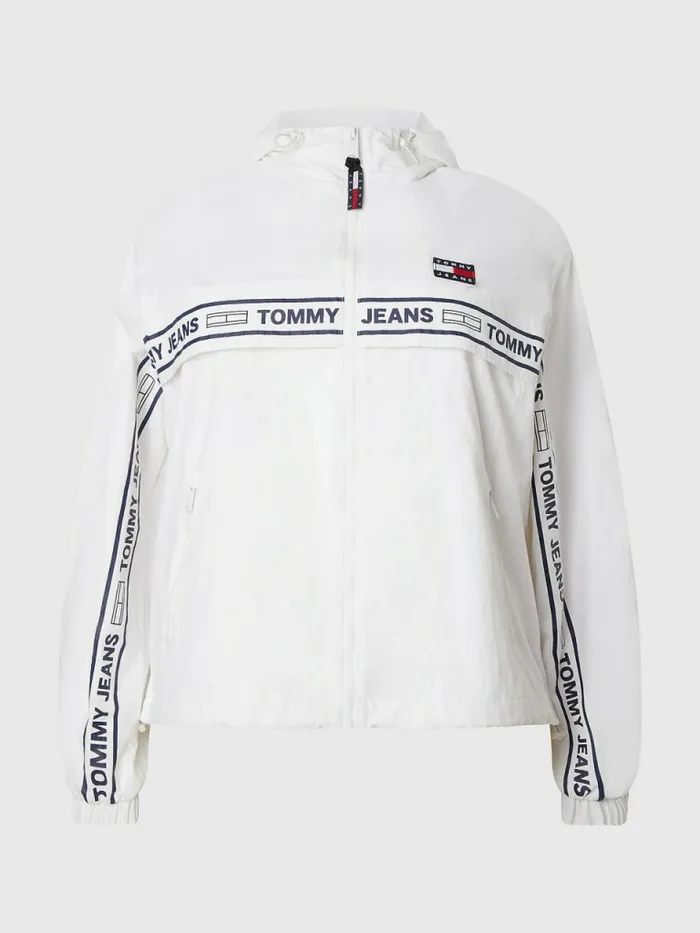 Tommy Hilfiger Curve Logo Tape Chicago Windbreaker White Womens Coats and Jackets Online