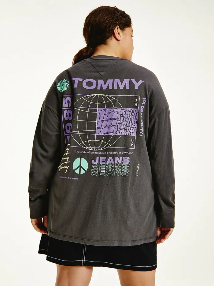 Tommy Hilfiger Curve Long Sleeve Oversized Fit TShirt Black Womens TShirts Gift Ideas