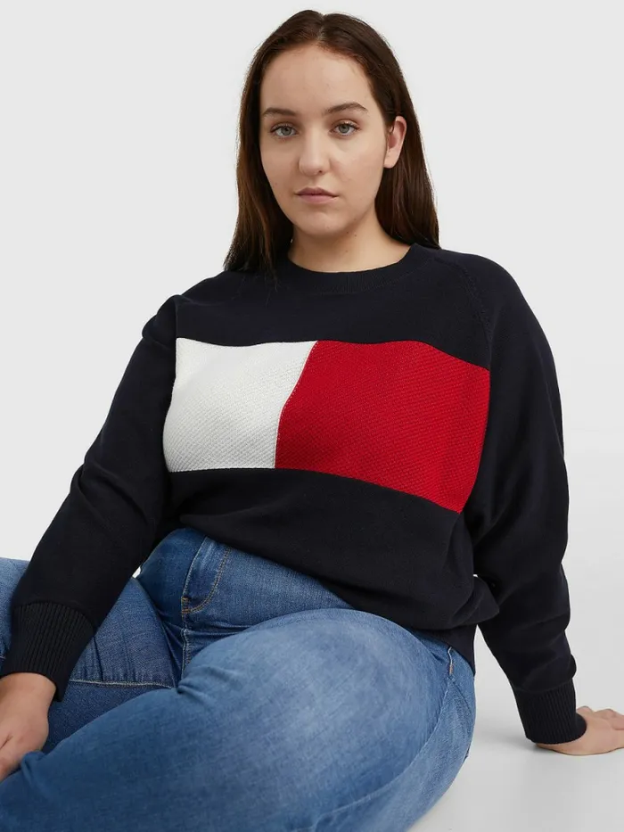 Tommy Hilfiger Curve LongSleeved Crew Neck Sweatshirt Desert Sky Womens Curve Fashion