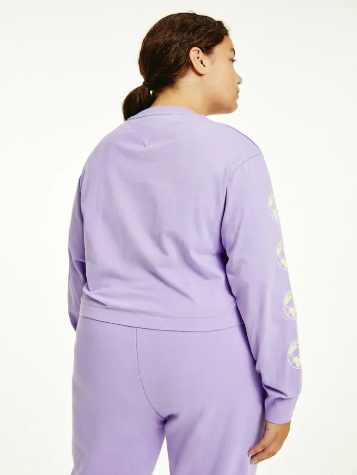 Tommy Hilfiger Curve Long Sleeves Cropped Fit TShirt Violet Viola Womens TShirts Cheap On Sale