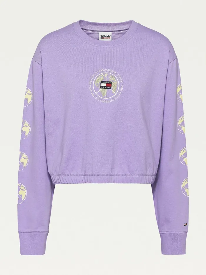 Tommy Hilfiger Curve Long Sleeves Cropped Fit TShirt Violet Viola Womens TShirts Cheap On Sale