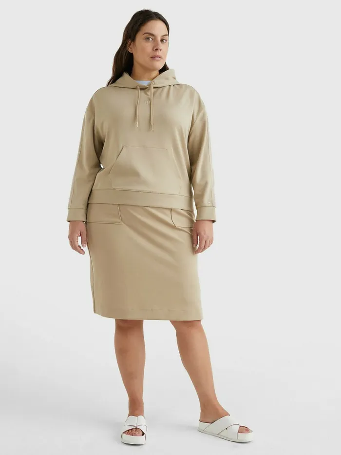 Tommy Hilfiger Curve Monogram Interlock Relaxed Hoody Beige Womens Sweatshirts and Hoodies Fashion