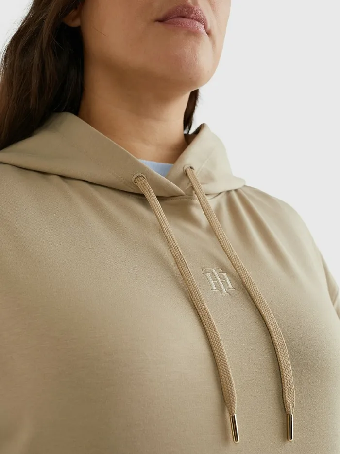 Tommy Hilfiger Curve Monogram Interlock Relaxed Hoody Beige Womens Sweatshirts and Hoodies Fashion