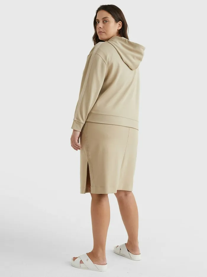 Tommy Hilfiger Curve Monogram Interlock Relaxed Hoody Beige Womens Sweatshirts and Hoodies Fashion