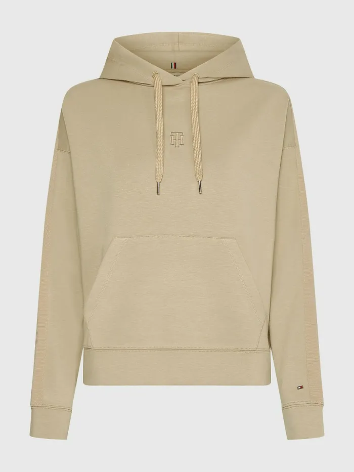Tommy Hilfiger Curve Monogram Interlock Relaxed Hoody Beige Womens Sweatshirts and Hoodies Fashion